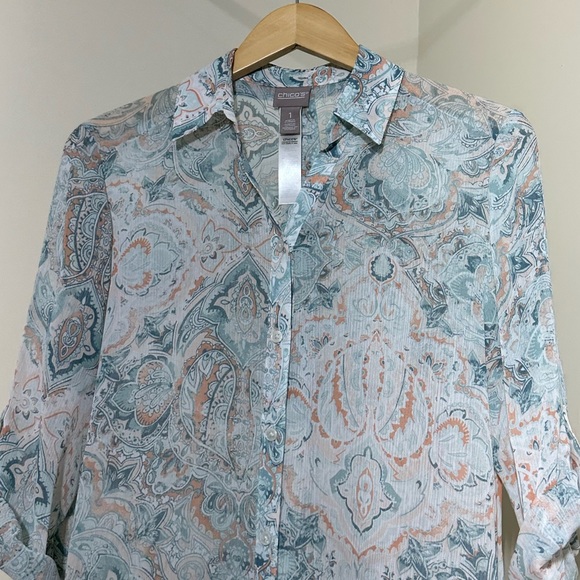 NWOT Chico Blurred Medallion Chiffon Shirt size 1 - Picture 3 of 9